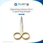 Gold scissors with "Talent Opening Sessions" text, featuring a 15m t gold ring and straight blades, symbolizing creativity and precision.