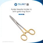 Ryder needle holder with a gold ring, designed for precision in medical procedures.