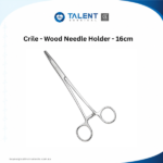 Stainless steel Crile-Wood Needle Holder surgical instrument by Talent Surgical on a clean white background.