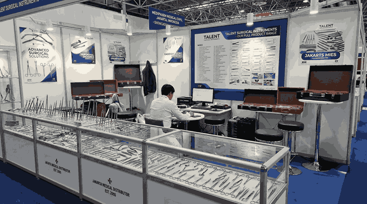 Talent Surgical Instruments exhibition booth showcasing premium surgical instruments Australia at a medical trade show.
